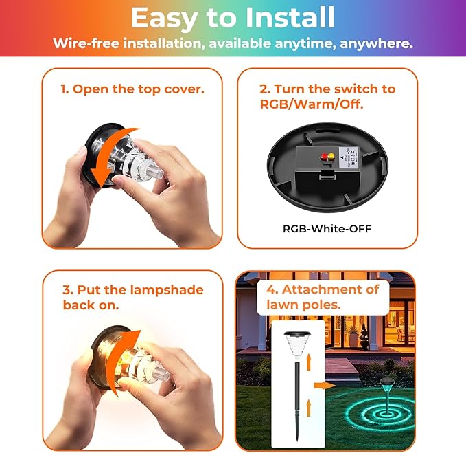 6 Pack, Landscape Lighting for Yard and Walkway, Garden Decor for Outside Patio Porch, Warm White, Black, GD006