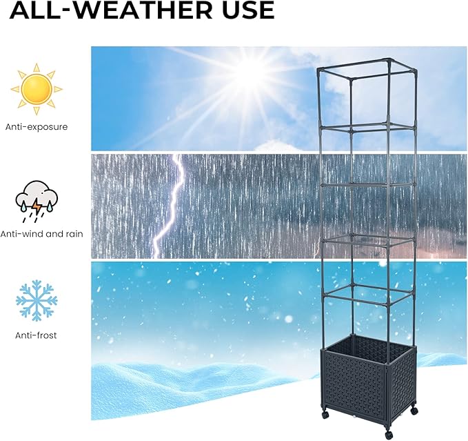 GREEN MOUNT Raised Garden Bed Planter Box with Trellis for Climbing Vegetables Plants, 67.6" Outdoor Tomatoes Planters Tomato Cage w/Wheels