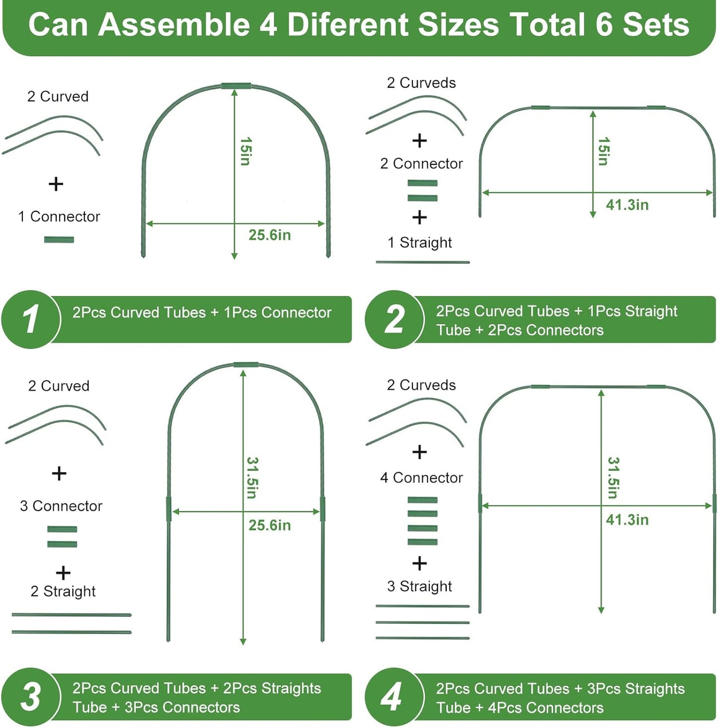 Greenhouse Hoops for Raised beds ,8 Sets Garden Hoops of 41.3'' x 31.5'' Detachable Rust-Free Garden Tunnel for Garden Fabric,Garden Hoops Grow Tunnel, DIY Plant Support Garden Stakes