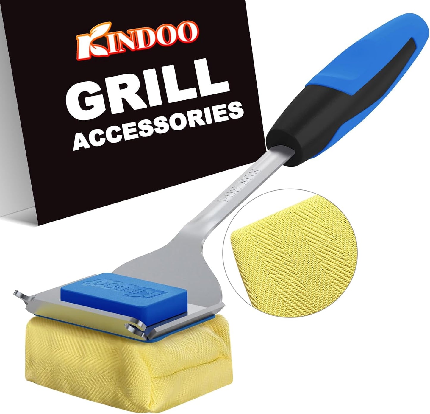 Grill Brush Bristle Free for Outdoor Grill, Steam Grill Cleaning Brush Replaceable BBQ Cleaner Brush Head,Extended Handle, Safe Grill Brush with Scraper for Cast Iron Stainless-Steel Grates, Blue