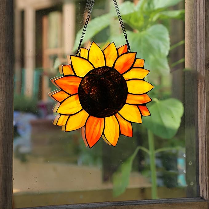 BOXCASA Sunflower Gifts Stained Glass Window Hangings,Sunflower Suncatcher Best Teacher Gifts for Women,Sunflower Decor Suncatcher for Window,Home Decor,Gift for Teacher Mother Grandma