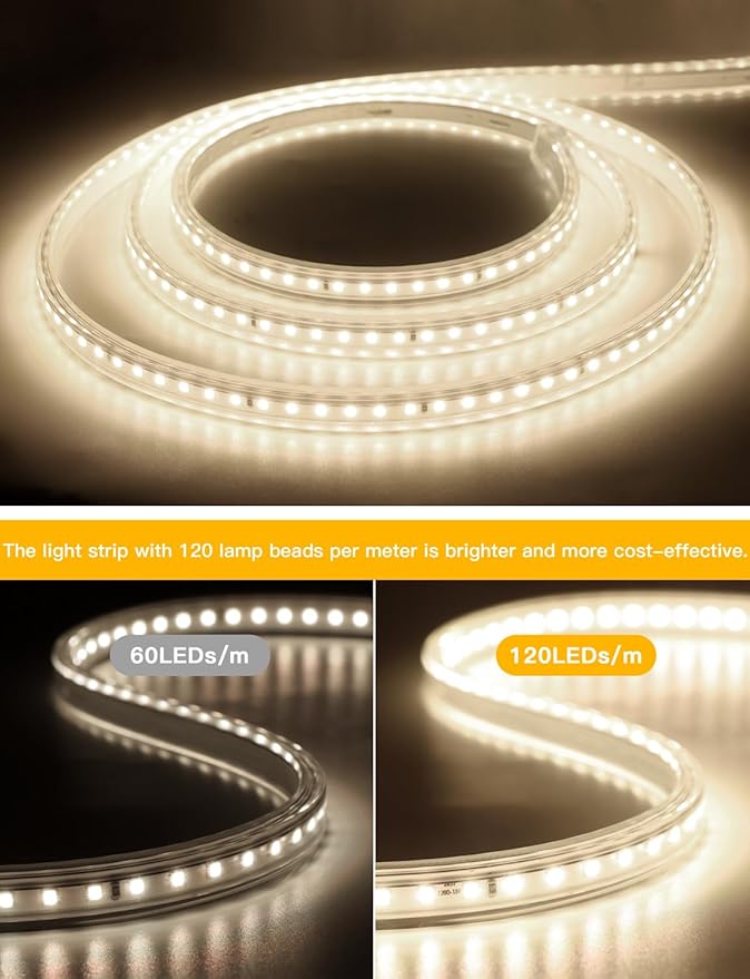 AIMENGTE Outdoor LED Strip Lights Waterproof, AC 110V, 360LEDs, 4000k LED Rope Lighting, Led Strip for Lawn Garden, Yard, Outside Christmas Decorations (9.9ft, Daylight)