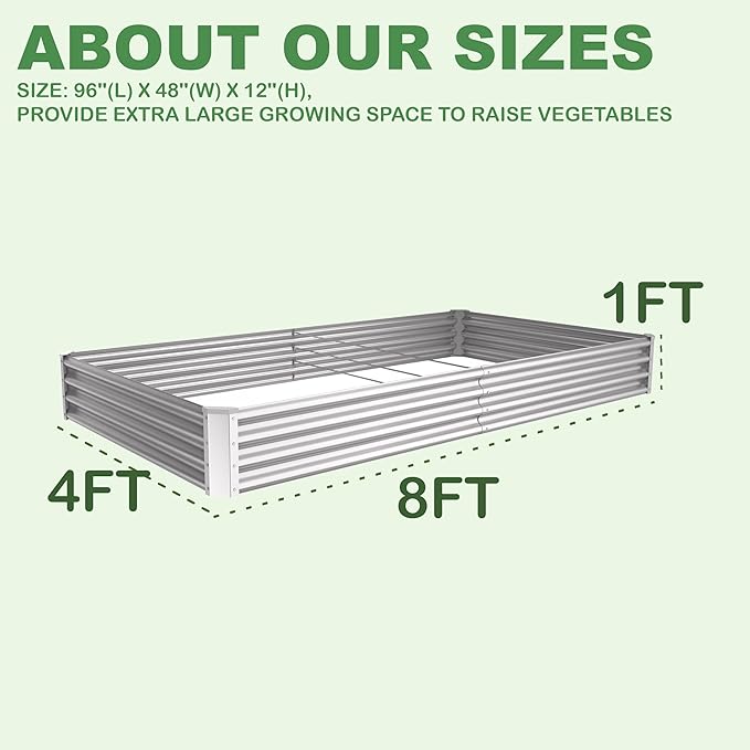 8x4x1ft(2 Pack) Galvanized Raised Garden Bed for Gardening,Metal Planter Boxes Outdoor Patio Kit Planting Bed for Vegetables Flowers Herb,Silver
