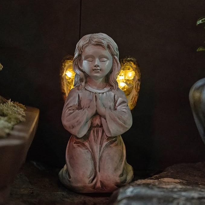 Garden Statue Statue Outdoor Decor,Garden Angel Figurine Outdoor,Solar Garden Angel Statue,Praying Angel Garden Decor for Patio Lawn Yard Porch Decoration