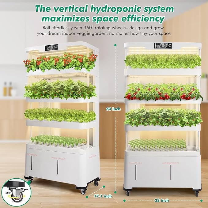 4-Tier Hydroponics Growing System Kit with 130 Pods, Lager Indoor Garden System with LED Grow Light, Automatic Quiet Water Circulation, Food-Grade PP Material Hydroponic Tower for Vegetables