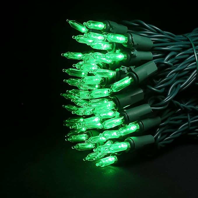 Green LED Christmas Lights - 100 Count Green Christmas String Lights for Tree, Party, Holiday, Indoor and Outdoor St. Patrick's Day Decorations, 33 Feet Green Wire, UL Certified, Connectable