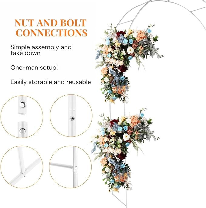 Adorox Metal Garden Arch Trellis for Climbing Plants 7.8ft Outdoor Arch Wedding Halloween Christmas Vine Trellis Pumpkin Archway Assemble Freely 2 Sizes White