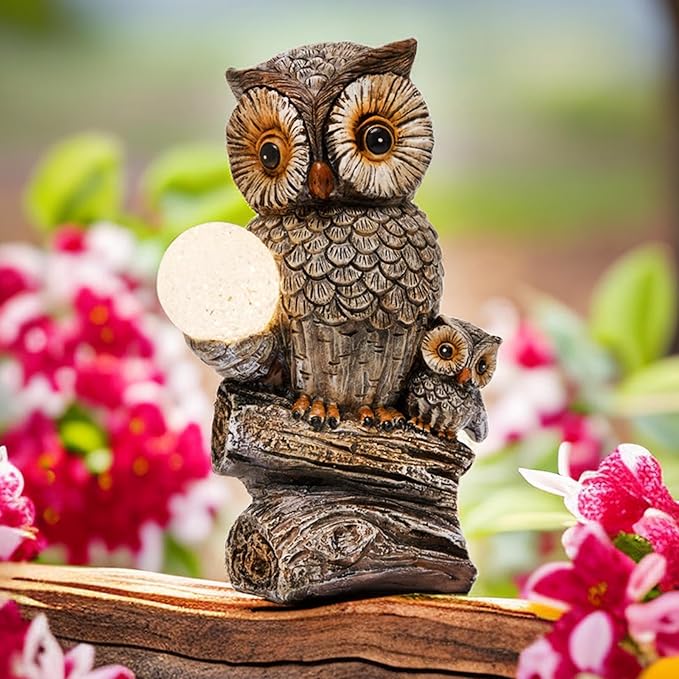 Garden Decor Owl Statues Fall Decorations for Outdoor,Resin Owl Figurines with Solar Lighted Ball- Owl Gardening Gifts for Women Owl Lawn Ornaments for Patio Decor Yard Decoration