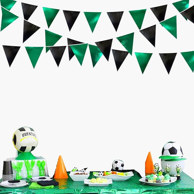 Black Green Party Decorations Metallic Fabric Triangle Pennant Banner Flag Bunting Garland for Video Game Soccer Birthday Graduations Wedding Bachelorette Halloween Outdoor Holiday Party Supplies