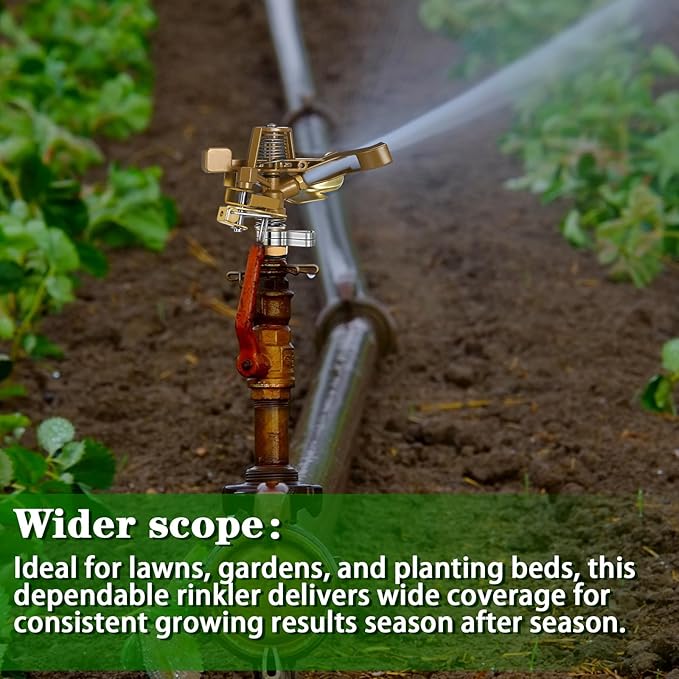 Ferraycle 4 Pieces 1/2 Inch Brass Impact Sprinkler Head with Nozzles Heavy Duty Adjustable 0-360 Degrees Impulse Sprinkler Head Lawn Watering for Yard Irrigation