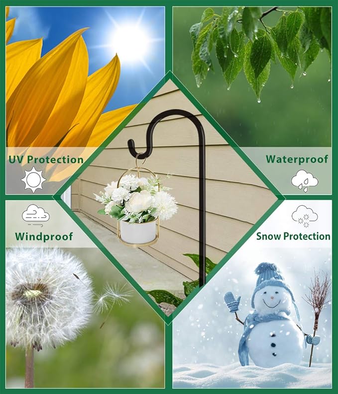 Artibear Adjustable Outdoor Shepherd Hook Stand with 5 Prong Base, 60 Inches Tall 3/5 in Thick, Shiny Black (1 Packs)