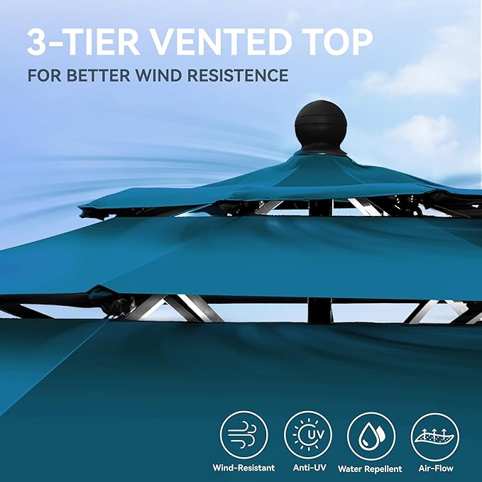 GREEN PARTY 10ft Outdoor Patio Umbrella, Auto-Tilt Market Table Umbrellas with Crank, 8 Sturdy Ribs & 1.5" Pole UV Protection for Garden Deck Backyard Pool