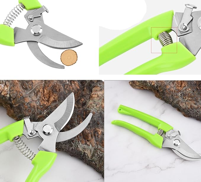 Garden Flower Shears Pruning Shears 6.9 inches Scissors Heavy Duty Plant Scissors for Cutting Flowers, Trimming Plants, Bonsai, Fruits Picking (Green Handle)