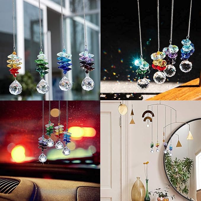 4PCS Crystal Hanging Sun Catchers for Window Indoor Rainbow Maker Suncatchers Crystals Ball Prism Chakra Octagon Bead Decor for Home Garden