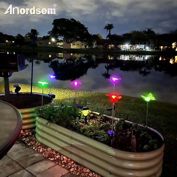 Anordsem Solar Garden Lights Outdoor: 3 Waterproof PVC Insect Light Heads - Changeable Color LED Stake for Homeowners Patio Decoration - Gardening Gifts for Garden Enthusiasts
