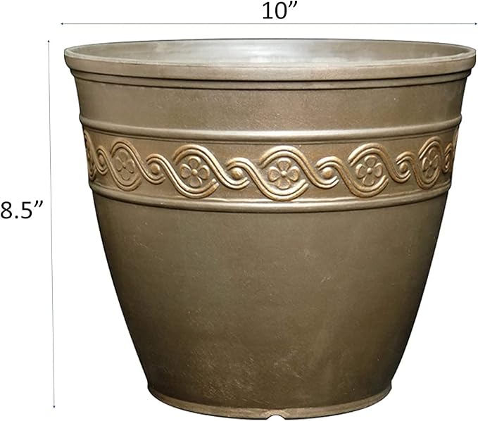 Classic Home and Garden Corinthian Resin Flower Pot Planter, Bronze, 10"