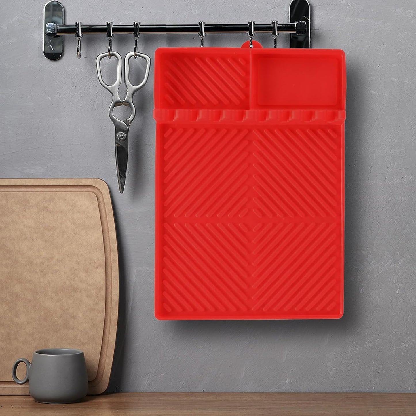 Griddle Mat Barbeque Grill Accessories Tools for Blackstone, Side Shelf Mat Grill Pad for Outdoor Grill Kitchen Counter Spatula Silicone Mat with Drip Pad for Kitchen, Cooking, Countertop (Red)