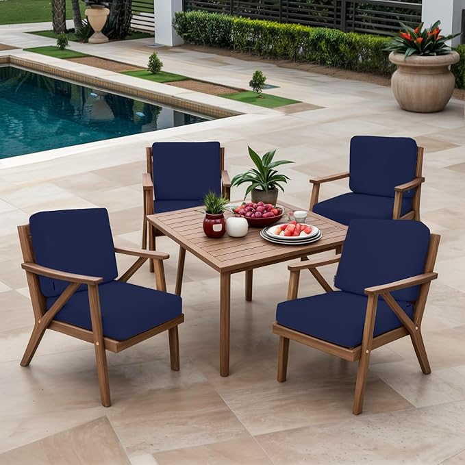 Favoyard Outdoor Deep Seat Cushion Set, 22 x 22 Inch Rainproof & 3-Year Fade Resistant Patio Furniture Cushions, Removable Seat Bottom & Back Cushion Covers with Ties for Chair, Sofa, Couch, Blue