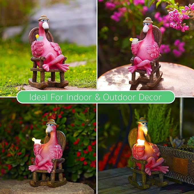 Goodeco Solar Flamingo Statue Outdoor - Perfect Relaxing Fairy Garden Gifts, Great as Birthday or Mom Gifts - 8.1 inches Tall, Pink