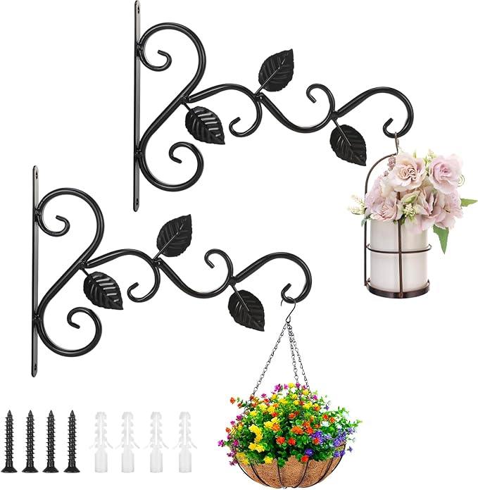Fashion&cool 4 Pack Plant Hanging Bracket, Wall Mount Plant Hanger Outdoor Indoor, Decorative Hanging Plant Bracket Hooks for Planter Flower Bird Feeder Lanterns Wind Chimes with Screws