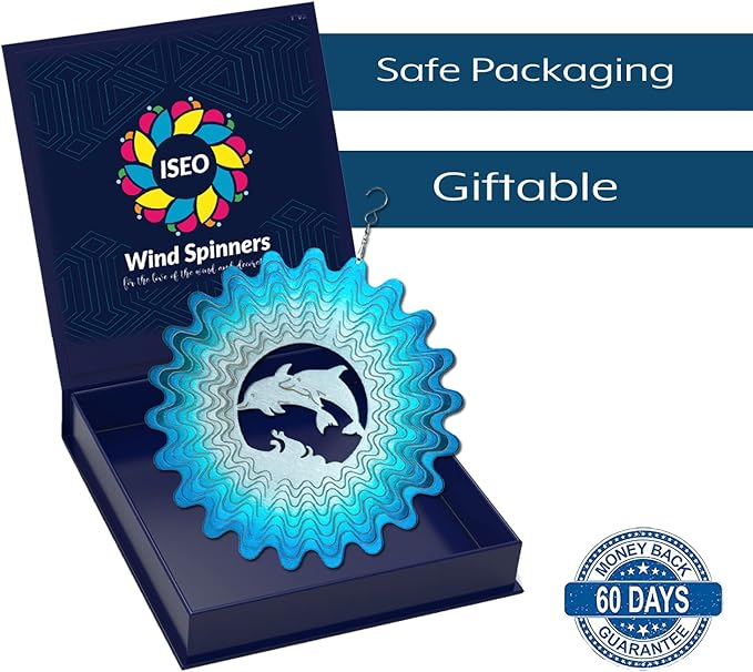 Dolphin Wind Spinners for Yard and Garden, Metal Dolphin Ornaments for Garden Décor, Outdoor Wind Spinner, Dolphin Gifts, Outdoor Garden Decoration, 12 inch Dolphin Wall Décor by ISEO