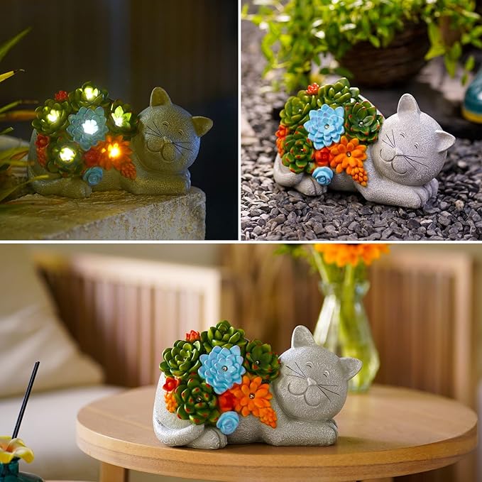 Garden Outdoor Decor Statues: Figurine with Solar Light Decorations Ornaments Patio Art Balcony - Birthday Gifts for mom Grandma Women