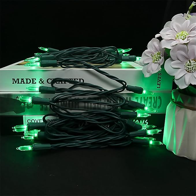 Green LED Christmas Lights - 35 Count Green Christmas String Lights for Small Tree, Crafts, Indoor and Outdoor St. Patrick's Day Decorations, 11 Feet Same Color Wire, UL Certified, Connectable