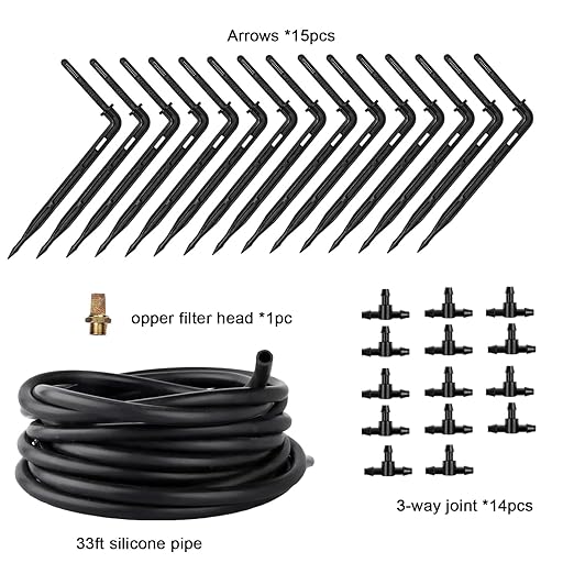 Drip Irrigaition Kits for 1/4" Tubing 32ft, Silicone Hose Drip Irrigation Accessories Compatible Automatic Drip Kit or Watering System Fittings Kit Pack