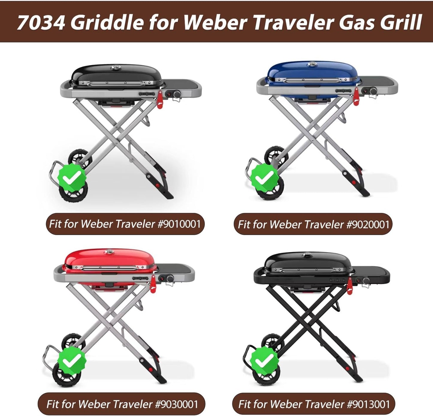 Griddle for Weber Traveler Grill 9010001 9020001 9030001, 7034 Cast Iron Griddle Insert Replacement Parts for Weber Traveler 9013001 9011701 Flat Top Griddle Accessories with Carry Bag
