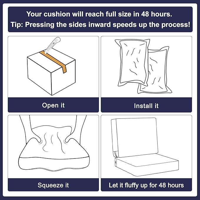 Favoyard Outdoor Deep Seat Cushion Set, 19 x 19 Inch Rainproof & 3-Year Fade Resistant Patio Furniture Cushions, Removable Seat Bottom & Back Cushion Covers with Ties for Chair, Sofa, Couch, Blue