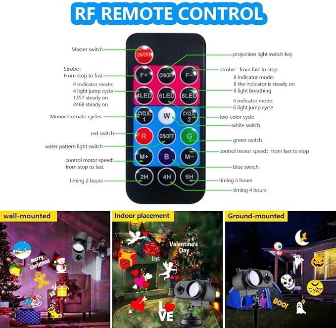 Decorative Lighting Projectors Outdoor, Chirstmas LED Projection Lamp with Remote Control & Timer Function for Xmas Holiday Party Garden Patio Decoration