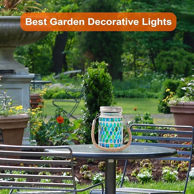 Cooo 4 Pack Mosaic Solar Lanterns Outdoor Waterproof Jar Lights Solar Powered, Hand Paste 141 Crystal Mosaics Table Hanging Garden Backyard Decor Lamps ๏ผJust a Little More, Get Double The Deligh