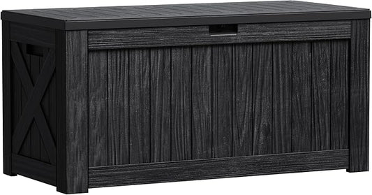 Greesum 120 Gallon Outdoor Storage Box with Lock - Large Resin Deck Box, Reinforced Lid for Garden, Patio, Lawn, Black