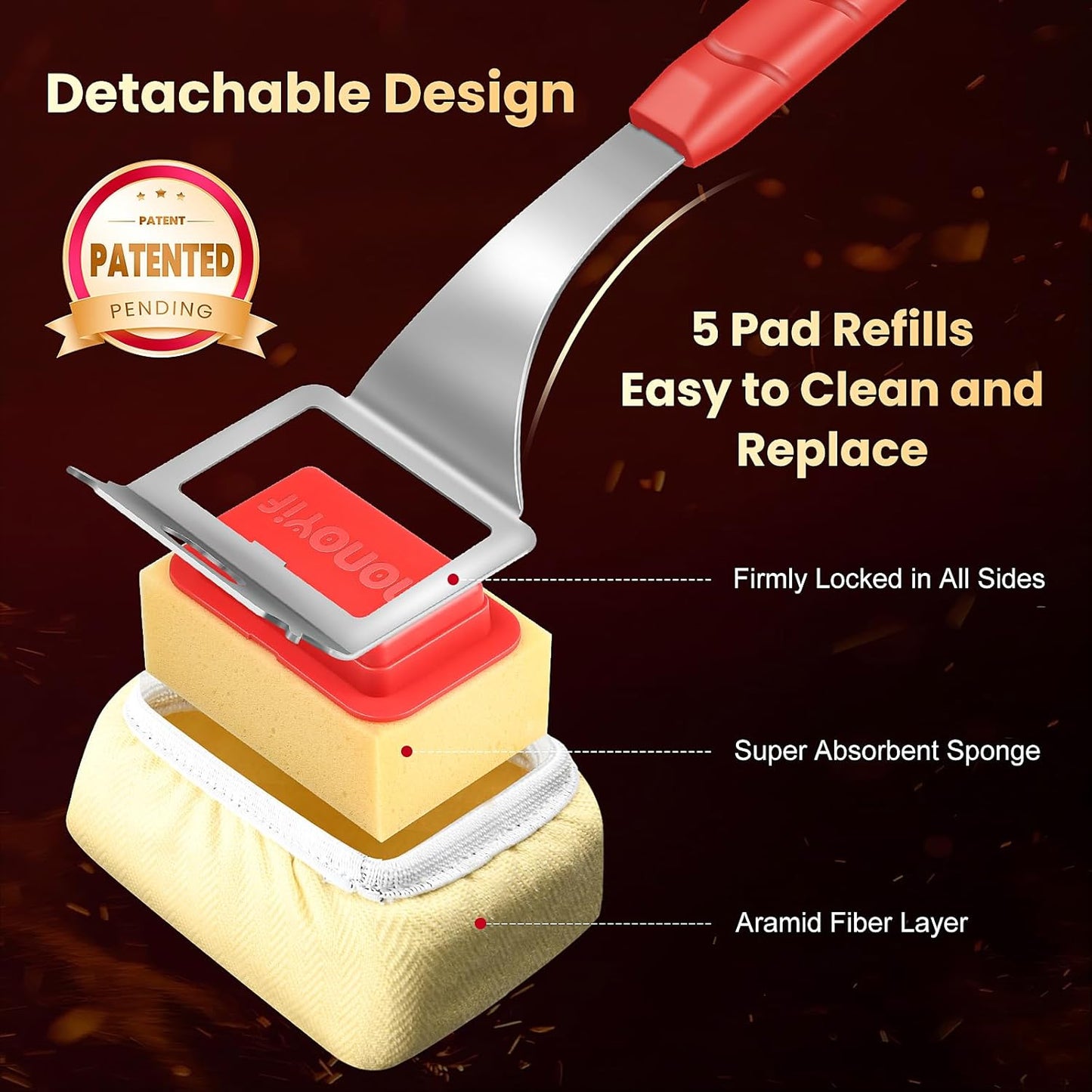 Grill Brush Bristle Free + 5 Replaceable Pads, Steam Grill Brush for Outdoor Grill, BBQ Grill Brush and Scraper for Cast Iron/Stainless Steel Grates, Safe Grill Cleaner Brush, Gift for Men Dad