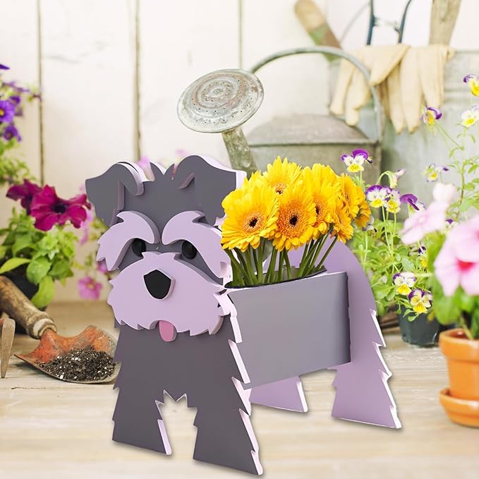 Gray Schnauzers Dog Planter Plant Pots,Cute Garden Dog Flower Planter,Dog Planters Birthday Gifts for Women,Office,Indoor/Outdoor Decor (9.45 * 9.06 * 11.81in)
