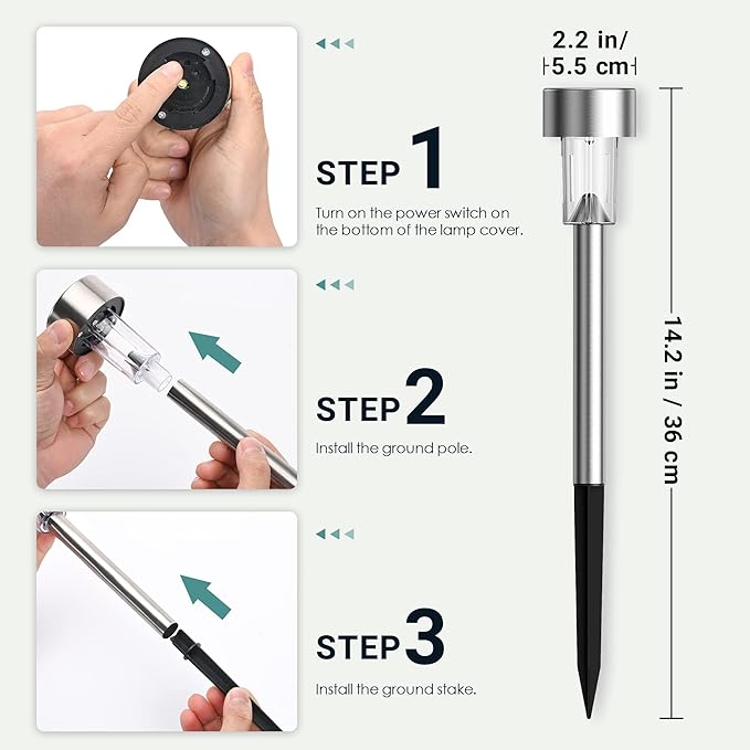 GIGALUMI Solar Lights Outdoor Waterproof, 20 Pack, Stainless Steel LED Solar Garden Lights for Patio, Lawn, Yard and Landscape, Garden Decor Patio Decor,Multicolor