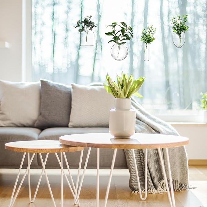 Baderke 4 Pcs Wall Hanging Planter Wall Window Propagation Station Hanging Planter Glass Terrarium Container Plant Propagation Station Vase for Garden Office Decor(Geometric)