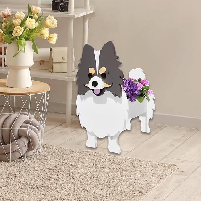 Grey and White Pomeranian Dog Planter Plant Pots,Cute Garden Dog Flower Planter,Dog Planters Birthday Gifts for Women,Office,Indoor/Outdoor Decor(9.45 * 6.65 * 12.13in)