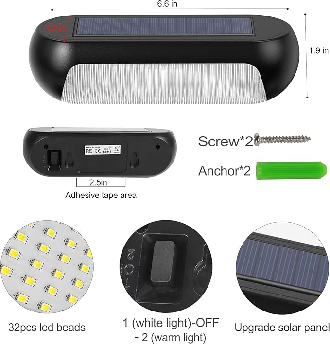 GOESWELL Solar Post Cap Lights Outdoor, LED Deck Fence Post Lights for 4x4 Wooden and Vinyl Posts 2 Lighting Modes Warm White Cool White Garden Decoration (Fence Lights -2packs)