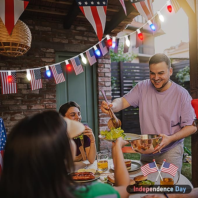 4th of July Decorations Lights, 25Ft C7 Outdoor Red White and Blue String Lights with 27 Shatterproof LED Bulbs, Hanging Patriotic Decorations Light for Indoor Independence Day Patio Garden Backyard