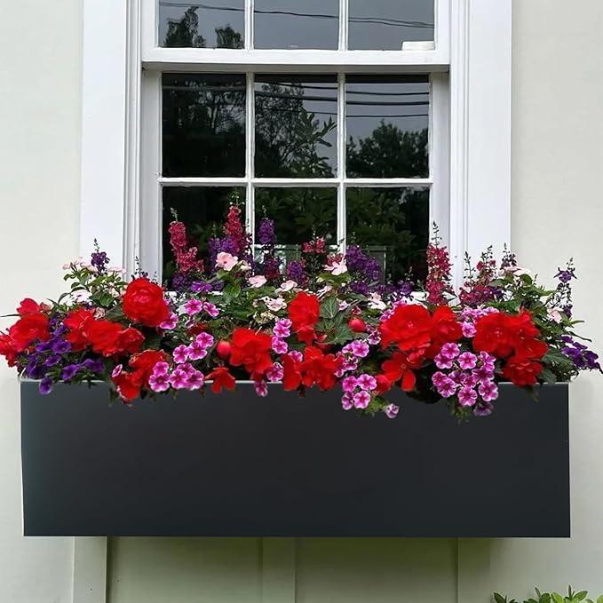 Metal Railing Planter Box, 30 Inch Balcony Planters with Adjustable Brackets, Large Hanging Planters for Outdoor Fence Deck