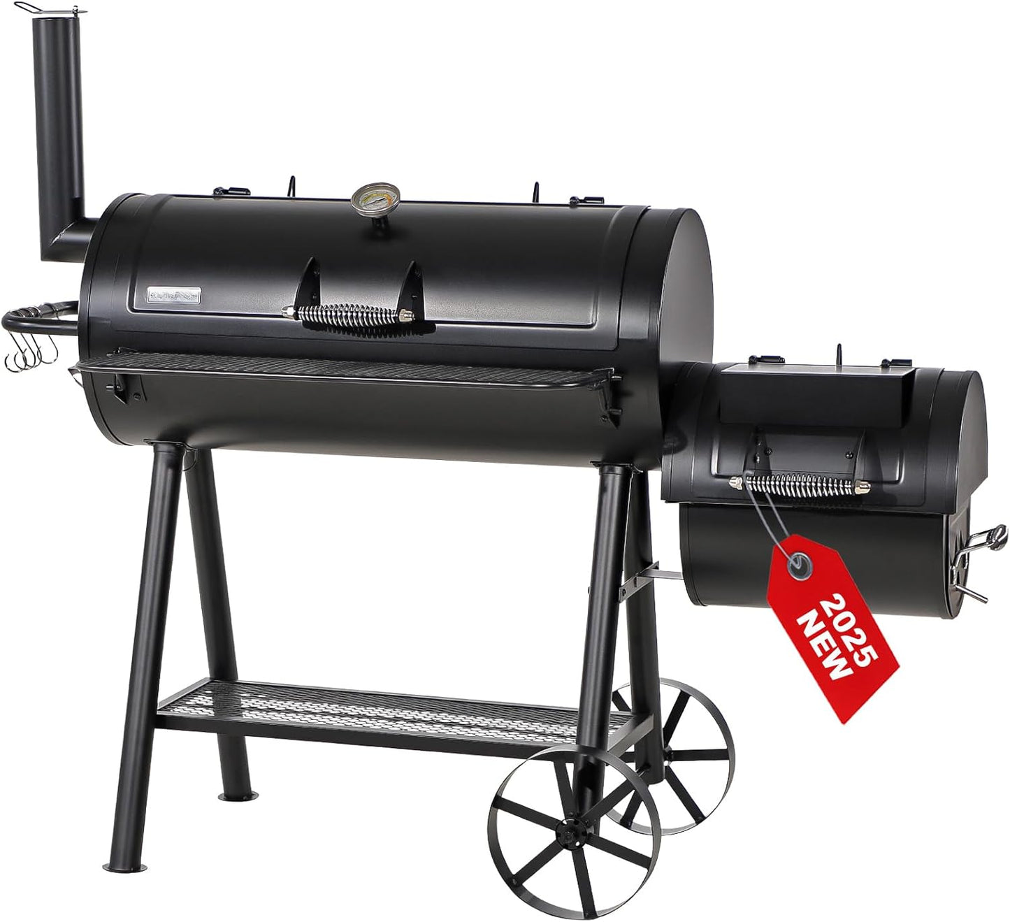 GREEN PARTY Offset Smoker Charcoal Grills with 37 Inch Cook Chamber, Barrel Smoker and Charcoal Grill Combo, 941 Sq. In. Space Barrel Smoker Grill for Outdoor BBQ Patio Backyard Cooking