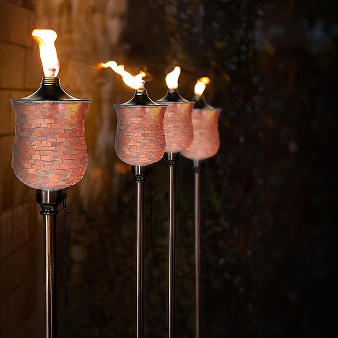 Deco Window 2 Pcs Garden Torch for Outdoor 4-in-1 Convertible Table Torch Citronella Oil Lamp for Backyard Patio Deck Table Top & Ground Installation (Mosaic)