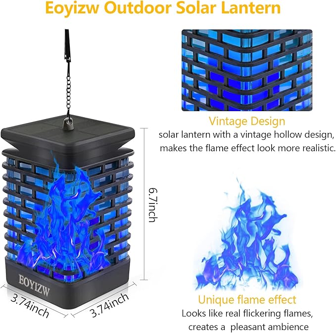 EOYIZW 99 LED Solar Lantern Flickering Flame Lights - 2 Pack Waterproof Garden Lights for Patio Yard Porch Lawn Decorations - Blue Solar Lanterns
