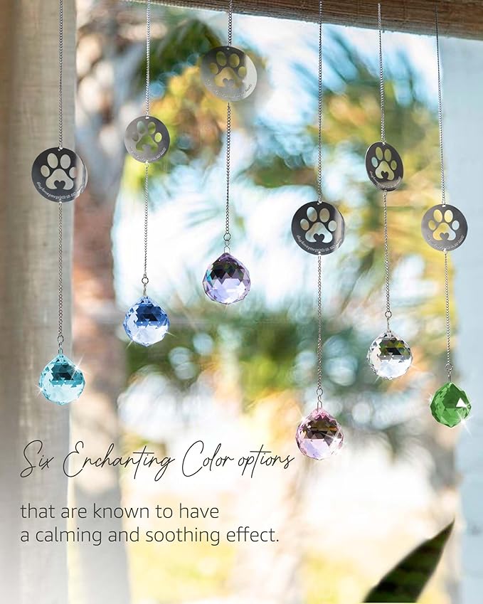 Dog Memorial Gifts, Unique Loss of Pet Sympathy Idea, Purple Crystal Ball Rainbow Suncatcher with Paw Print for Cat or Dog Remembrance and Bereavement
