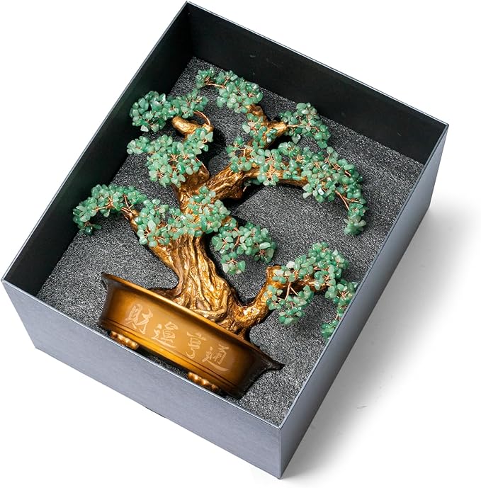 Green Aventurine Gemstone Crystal Bonsai Tree of Life(1,350 Gemstone Count) Large Feng Shui Money Chakra Tree for Luck and Wealth Desk Decoration 20 Inches