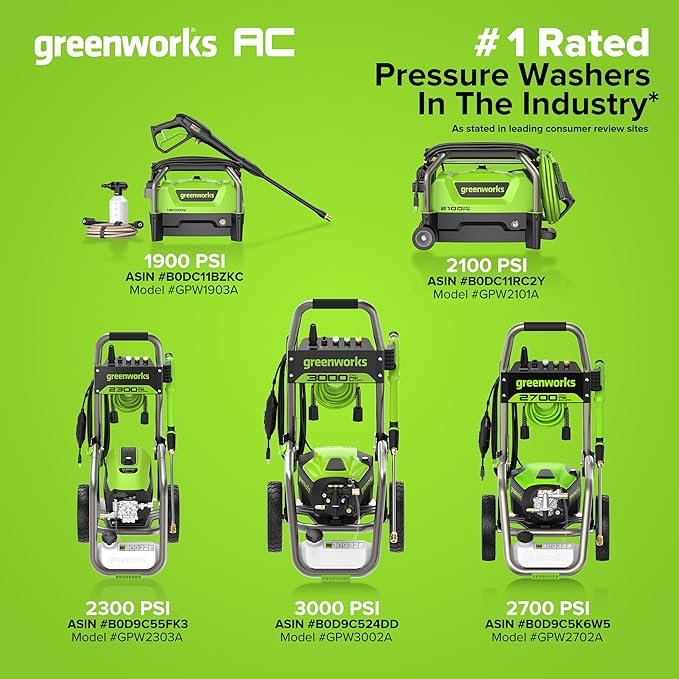 Greenworks Pro Brushless 2700 PSI (CSA Certified) 2.3 GPM Max / 1.2 GPM Electric Pressure Washer (Foldable Handles, Rugged Steel Frame, 25 FT Hose, 35 FT GFCI Power Cord)