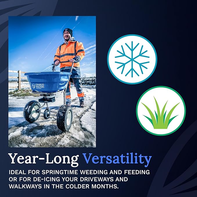 Charles Walters Equipment CW2800S Landscape Rated Broadcast Spreader with Stainless Steel Frame for Spreading Fertilizer and Ice Melt on Lawns, Walkways, and Driveways, 80lbs Capacity, 38" x 33"