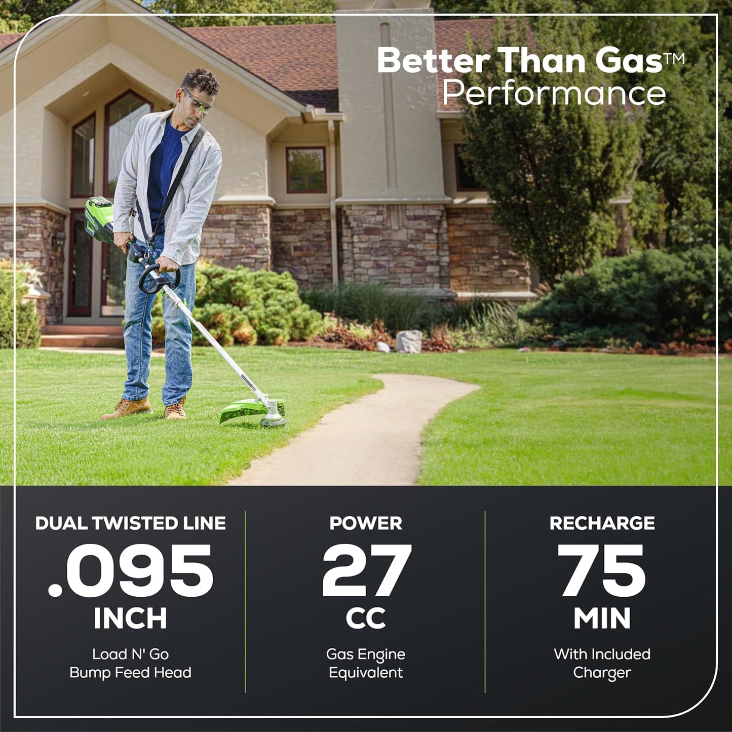 Greenworks 80V 16" Brushless Cordless (Attachment Capable) String Trimmer, 2.5Ah Battery and Charger Included