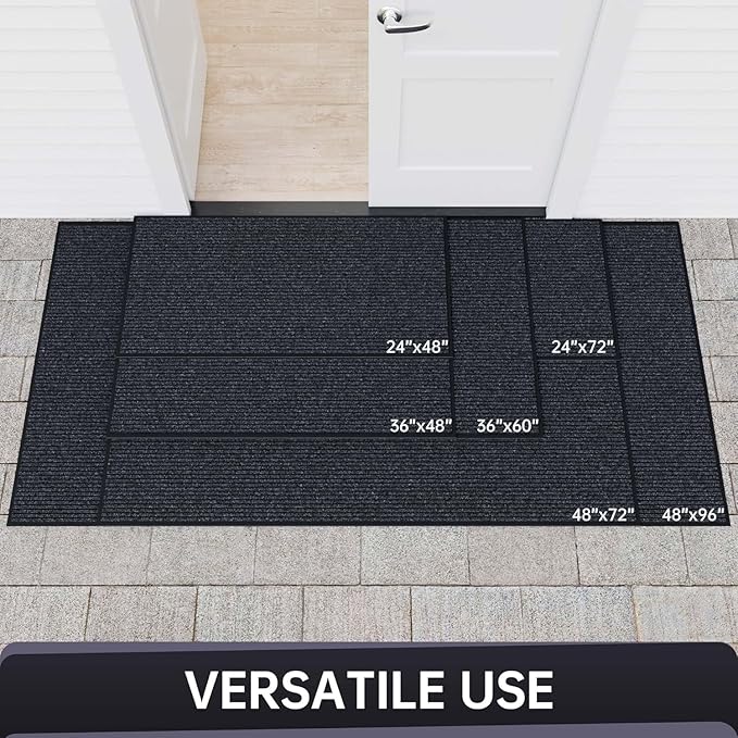 Front Door Mat, 72" x 48" Heavy Duty Indoor Outdoor Entrance Mat for Commercial Entryway, Welcome Durable Non-Slip Rubber Backing, Low-Profile for Entry, Gray